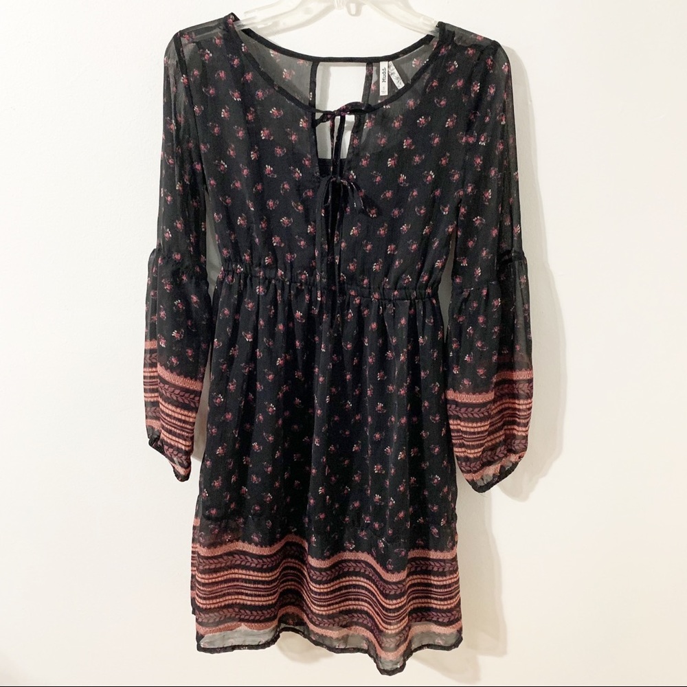 Mudd Sheer Boho Dress Slip Underlay Puffed Sleeves